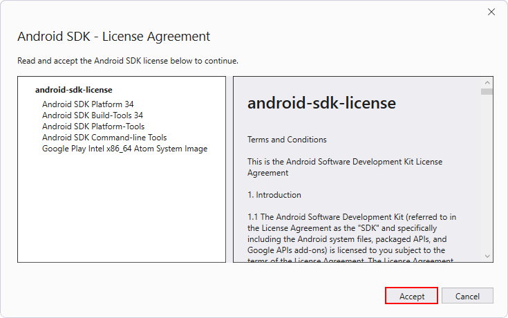 Potvrdenie licencie Android SDK - .NET MAUI - Multiplatformné aplikácie v C# .NET - .NET MAUI - Multiplatformné aplikácie v C# .NET