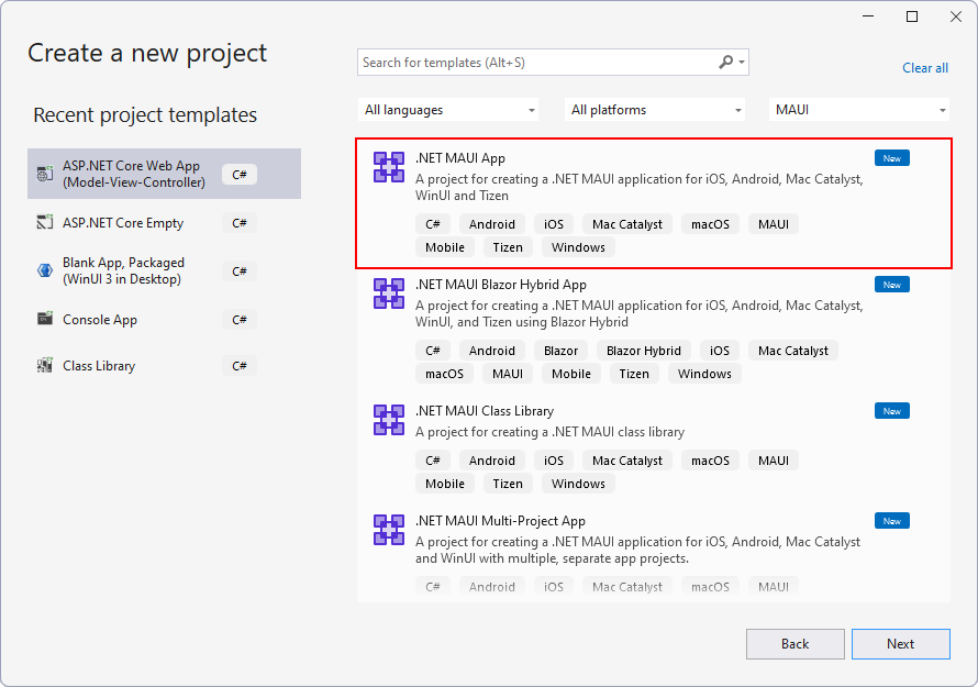 Výber šablóny .NET MAUI projektu - .NET MAUI - Multiplatformné aplikácie v C# .NET - .NET MAUI - Multiplatformné aplikácie v C# .NET