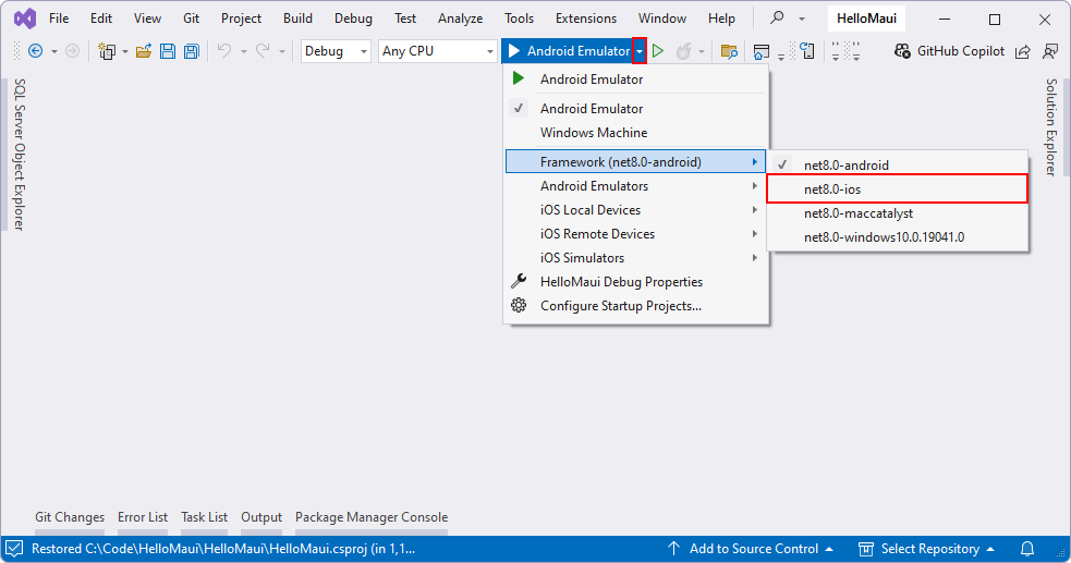 Výber cieľového frameworku – iOS - .NET MAUI - Multiplatformné aplikácie v C# .NET - .NET MAUI - Multiplatformné aplikácie v C# .NET