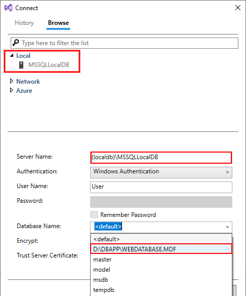 Dialóg pre výber databázy - MS-SQL databázy krok za krokom