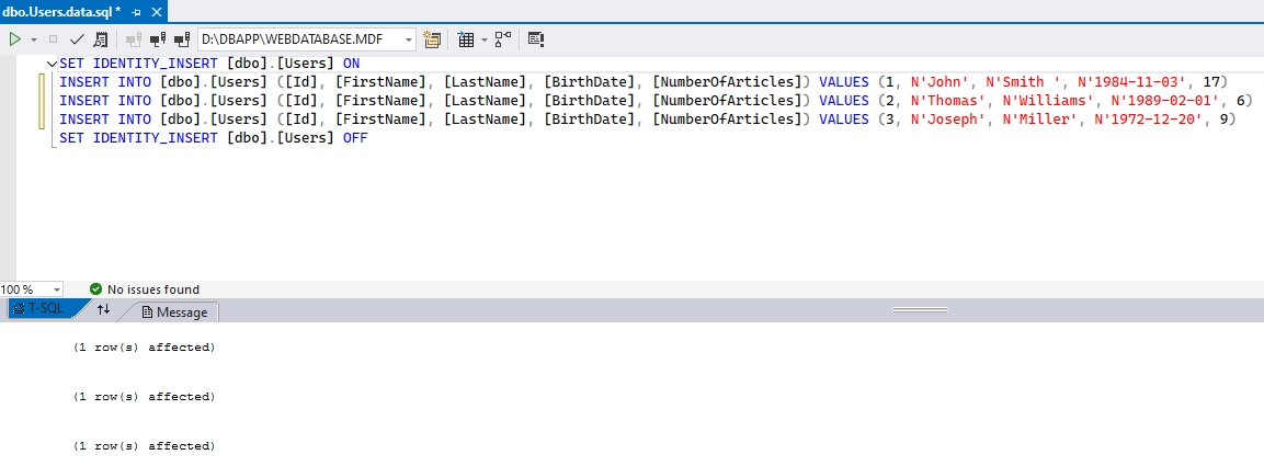 Správa po importe dát - MS-SQL databázy krok za krokom