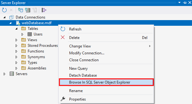 Browse in SQL Server Object Explorer - MS-SQL databázy krok za krokom