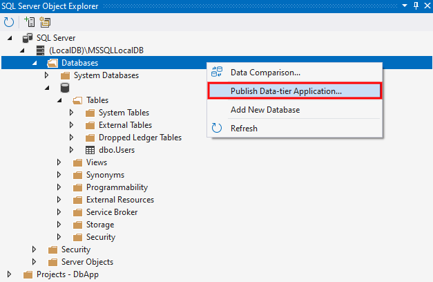 Publish Data-tier Application - MS-SQL databázy krok za krokom