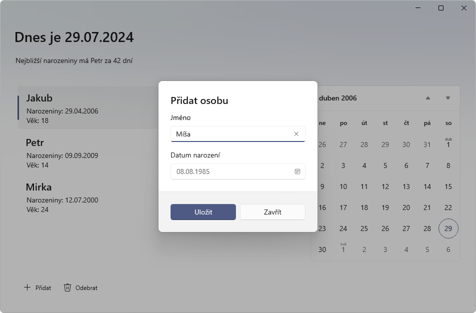 Dialóg pre pridanie osoby - WinUI 3 - Okenné aplikácie v C# .NET - WinUI 3 - Okenné aplikácie v C# .NET