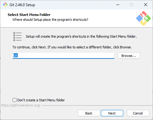 Select Start Menu Folder - Git