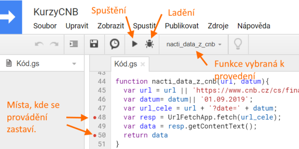 Spustenie Apps Script funkcie cez lištu - Google API