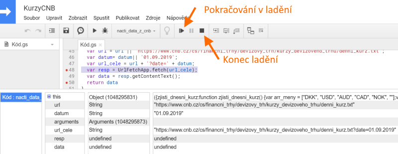 Zastavená Apps Script funkcie - Google API