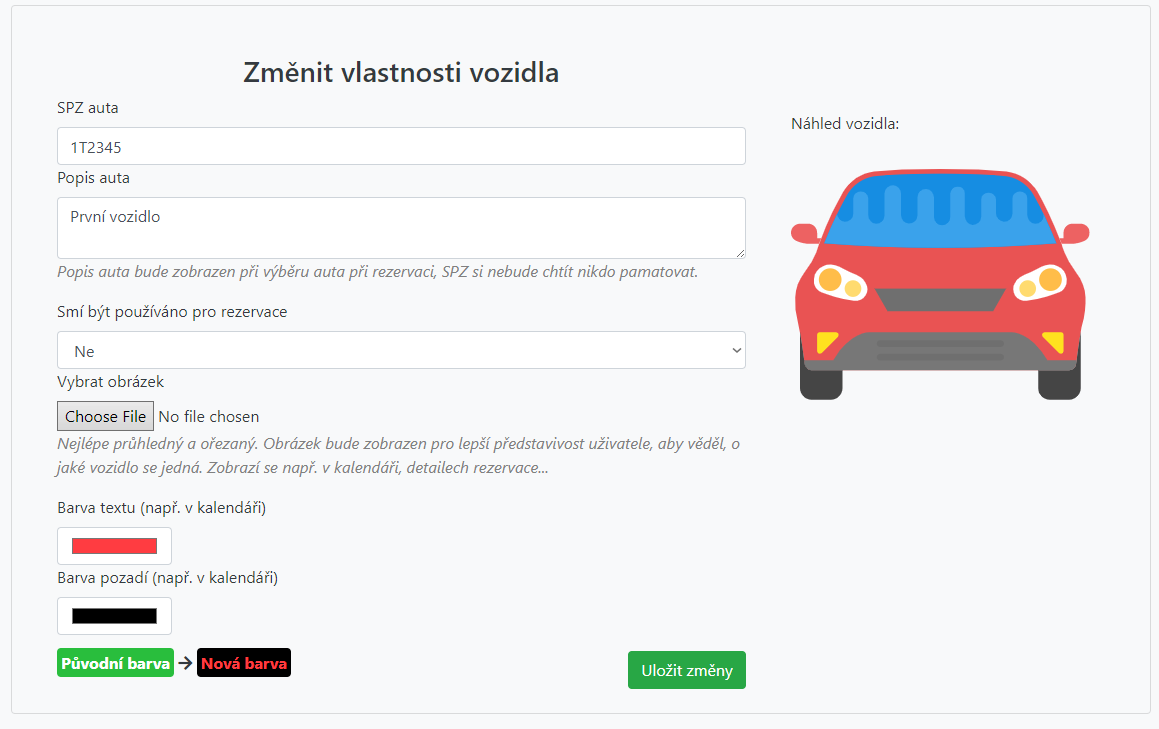 Zmena vozidlá – formulár