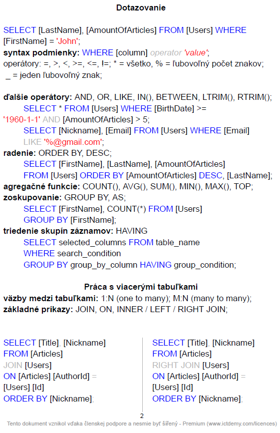 ťahák - MS-SQL databázy krok za krokom