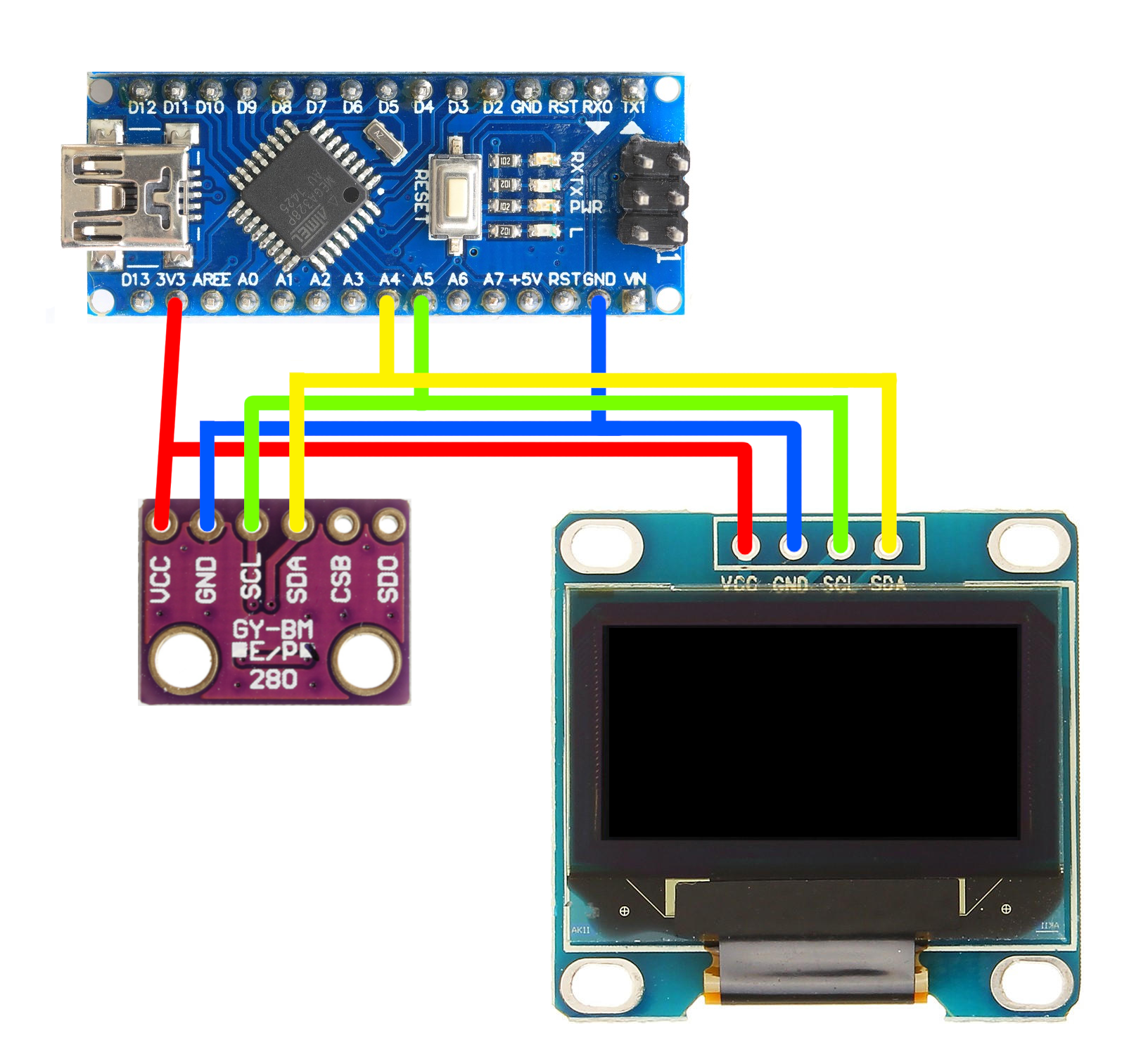 Zapojenie OLED displeja a senzoru BMP280 do Arduino - Arduino