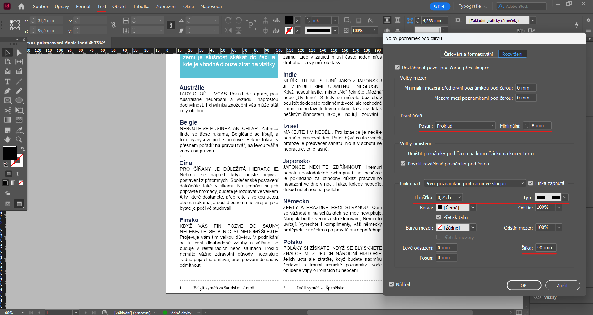 nastavenie_poznamky_pod carou - Pokročilá tvorba v Adobe InDesign