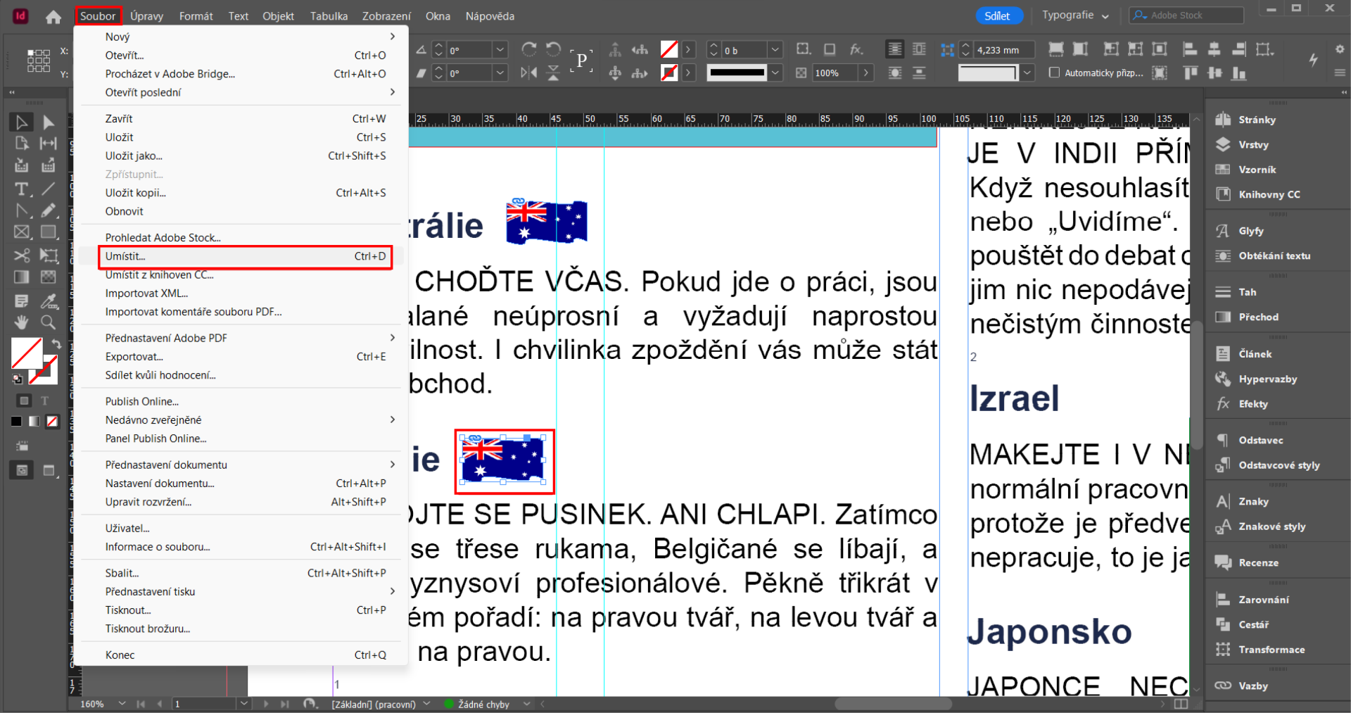 umistit_vlajku - Pokročilá tvorba v Adobe InDesign