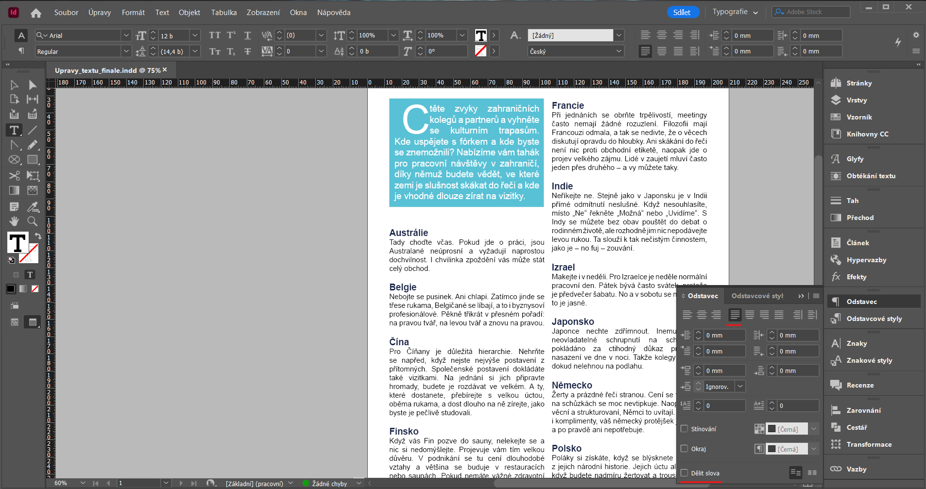 Odstavce_nastavení - Pokročilá tvorba v Adobe InDesign