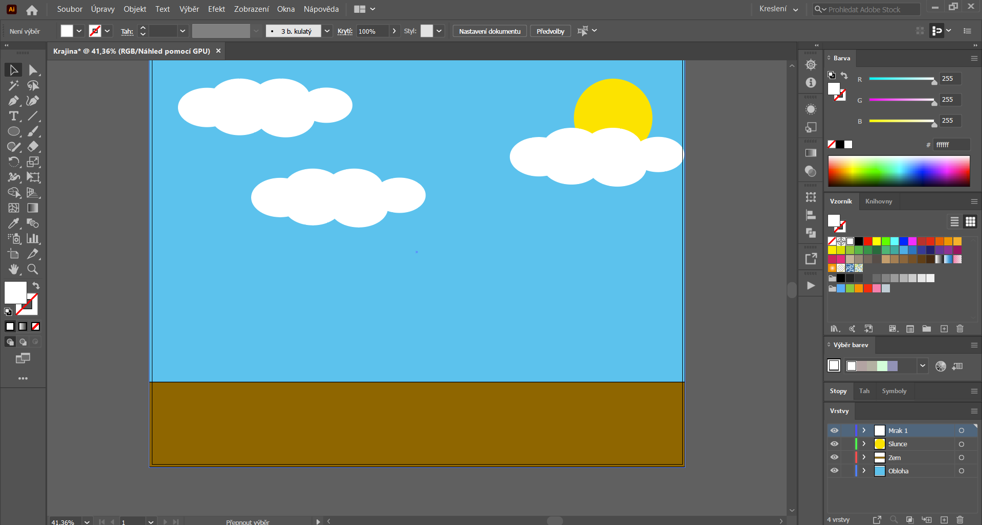 Mraky a slnko - Základy Adobe Illustrator