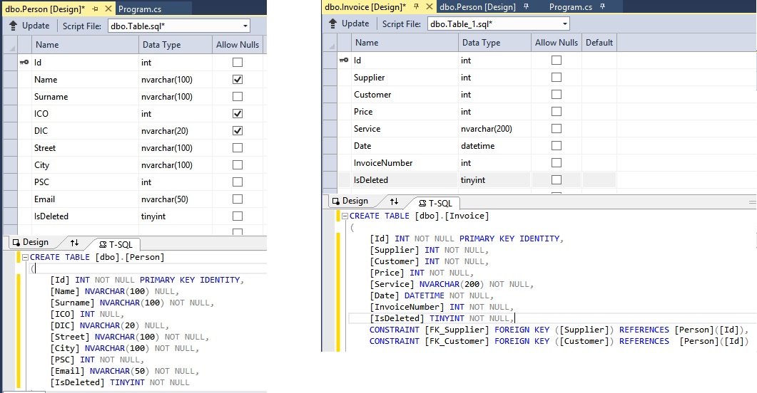 Tvorba databázových tabuliek vo Visual Studio - Databázy v C# - ADO.NET - Databázy v C# - ADO.NET