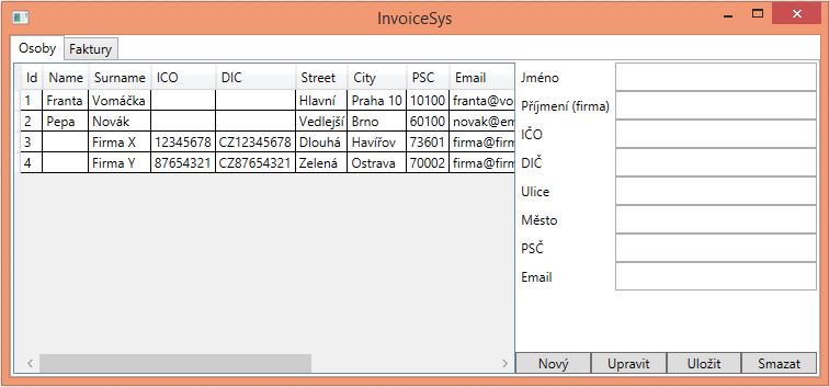 Formulár pre účtovnú aplikáciu v C# .NET WPF - Databázy v C# - ADO.NET - Databázy v C# - ADO.NET