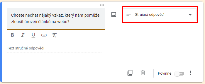 Stručná odpoveď - Základy - Google Formuláre (Forms)