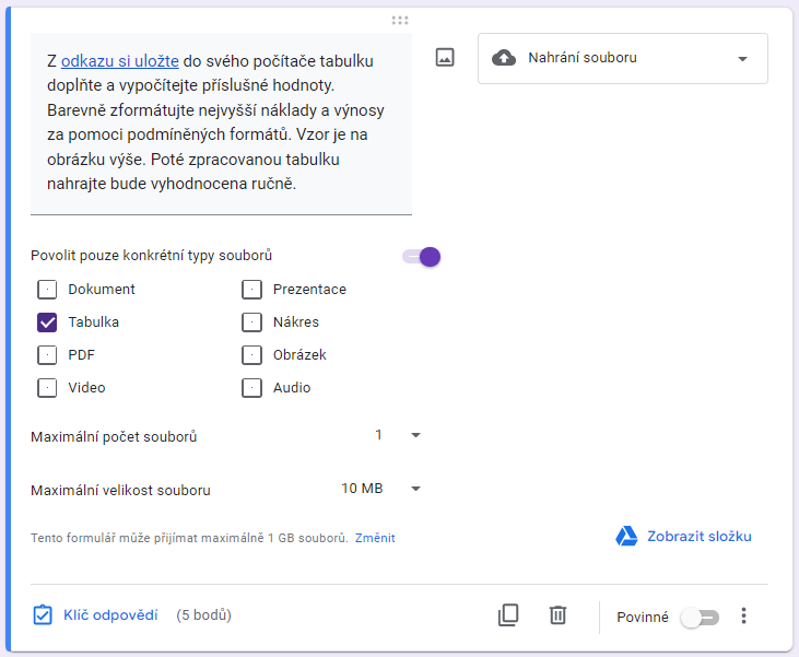 voľby na nahranie súboru - Základy - Google Formuláre (Forms)