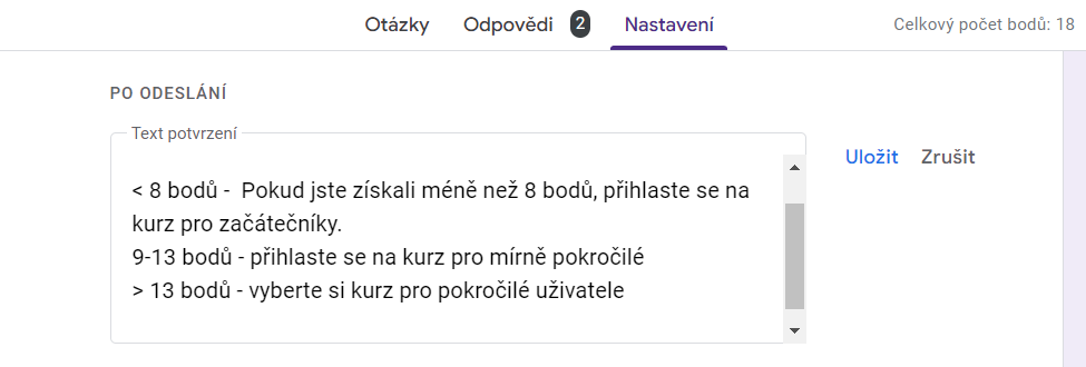 Nastavenie odpovede po odoslaní - Základy - Google Formuláre (Forms)