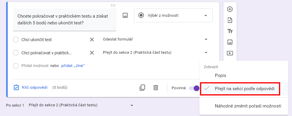 Rozvetvenie - Základy - Google Formuláre (Forms)