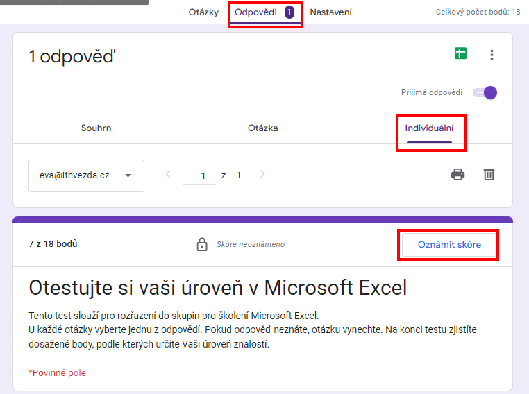 vyhodnotenie odpovede - Základy - Google Formuláre (Forms)